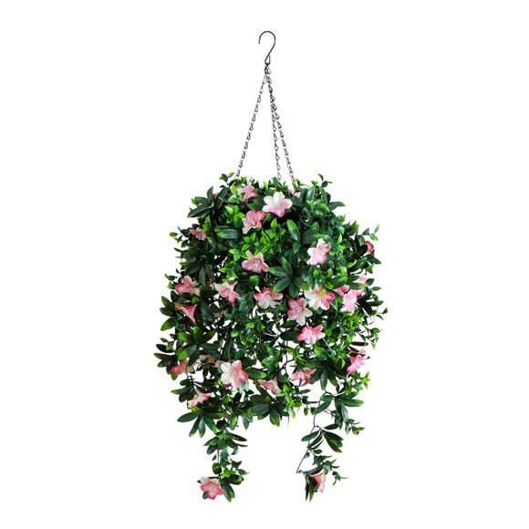 34-in UV Resistant Artificial Azalea Hanging Basket Indoor/Outdoor - SKU #P2203
