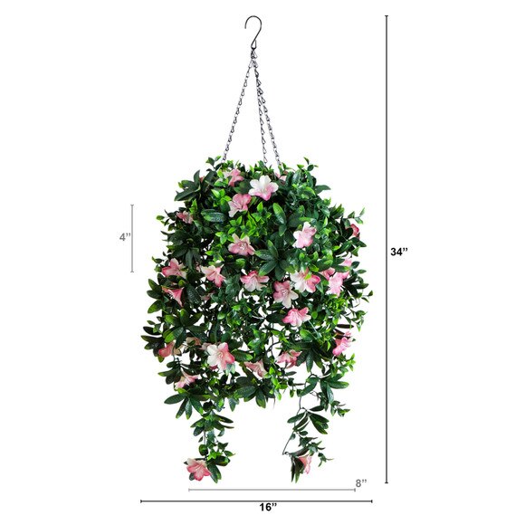 34-in UV Resistant Artificial Azalea Hanging Basket Indoor/Outdoor - SKU #P2203 - 1