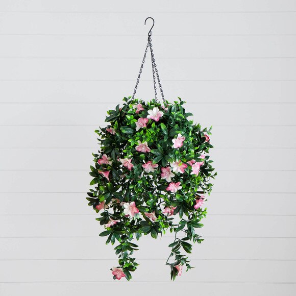34-in UV Resistant Artificial Azalea Hanging Basket Indoor/Outdoor - SKU #P2203 - 10