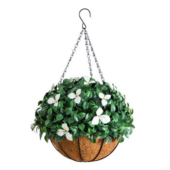 18-in UV Resistant Artificial Gardenia Hanging Basket Indoor/Outdoor - SKU #P2204