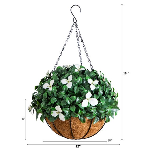 18-in UV Resistant Artificial Gardenia Hanging Basket Indoor/Outdoor - SKU #P2204 - 1