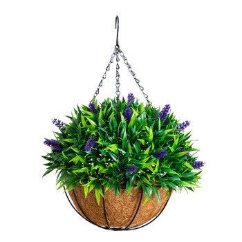 18-in UV Resistant Artificial Lavender Hanging Basket Indoor/Outdoor - SKU #P2205