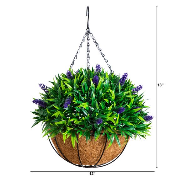 18-in UV Resistant Artificial Lavender Hanging Basket Indoor/Outdoor - SKU #P2205 - 1