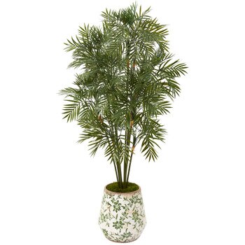 52 Parlor Palm Artificial Tree in Floral Print Planter - SKU #T1135