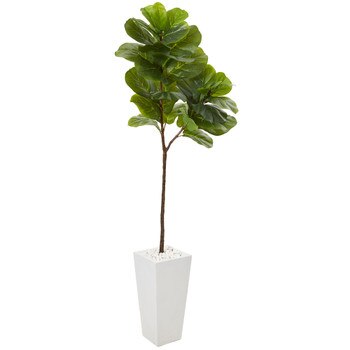 68 Fiddle Leaf Artificial Tree in White Planter Real Touch - SKU #T1138