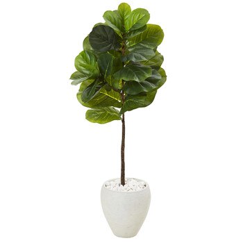 50 Fiddle Leaf Artificial Tree in White Planter Real Touch - SKU #T1163