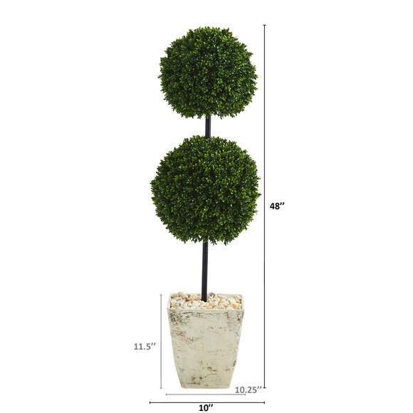 4 Boxwood Double Ball Artificial Topiary Tree in Country White Planter UV Resistant Indoor/Outdoor - SKU #T1280 - 1