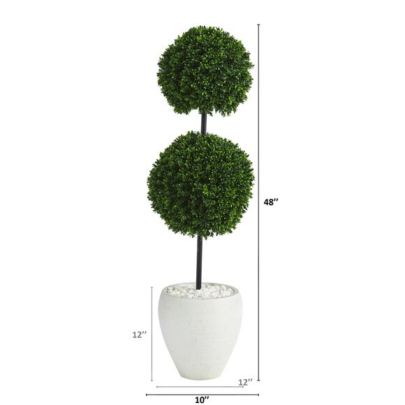 4 Boxwood Double Ball Artificial Topiary Tree in White Planter UV Resistant Indoor/Outdoor - SKU #T1282 - 1