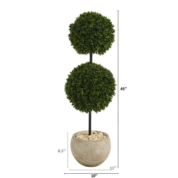 45 Boxwood Double Ball Artificial Topiary Tree in Sand Colored Planter UV Resistant Indoor/Outdoor - SKU #T1283 - 1