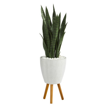 4 Sansevieria Artificial Plant in White Planter with Stand - SKU #T1285