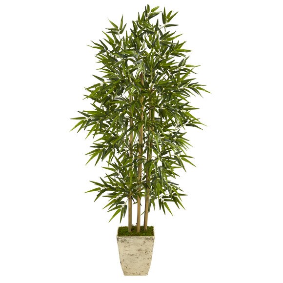 65 Bamboo Artificial Tree in Country White Planter - SKU #T1307