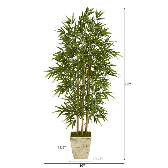 65 Bamboo Artificial Tree in Country White Planter - SKU #T1307 - 1