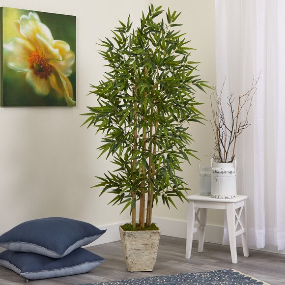 65 Bamboo Artificial Tree in Country White Planter - SKU #T1307 - 2