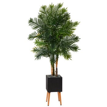 70 Areca Palm Artificial Tree in Black Planter with Stand - SKU #T1368