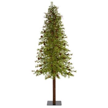 9 Wyoming Alpine Artificial Christmas Tree with 300 Clear multifunction LED Lights and Pine Cones on Natural Trunk - SKU #T1431