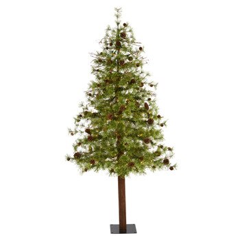 6 Wyoming Alpine Artificial Christmas Tree with 150 Clear multifunction LED Lights and Pine Cones on Natural Trunk - SKU #T1434