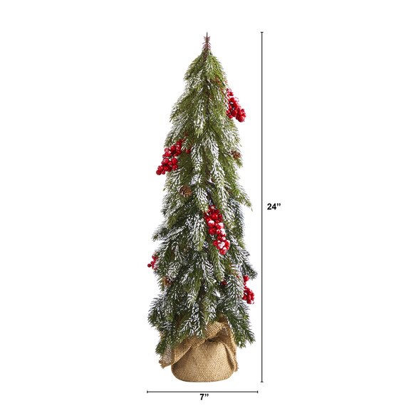 24 Flocked Christmas Artificial Tree with Berries and Pine Cones - SKU #T1503 - 1