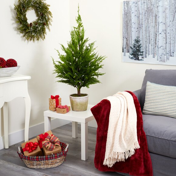 3.5 Cedar Pine Natural Look Artificial Tree in Decorative Planter - SKU #T1512 - 3