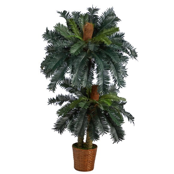 5 and 3 Double Sago Palm Artificial Tree with Basket - SKU #T1535