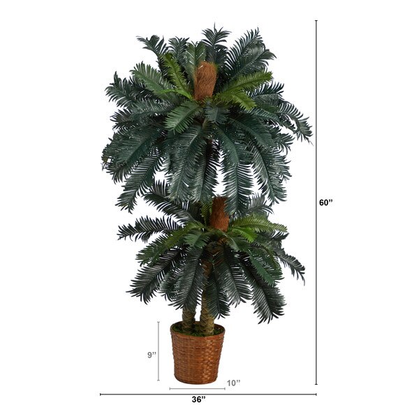 5 and 3 Double Sago Palm Artificial Tree with Basket - SKU #T1535 - 1