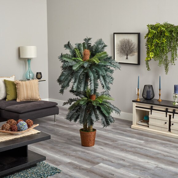 5 and 3 Double Sago Palm Artificial Tree with Basket - SKU #T1535 - 3