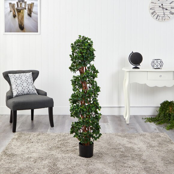 4.5 English Ivy Spiral Topiary Artificial Tree with Natural Trunk UV Resistant Indoor/Outdoor - SKU #T1554 - 2