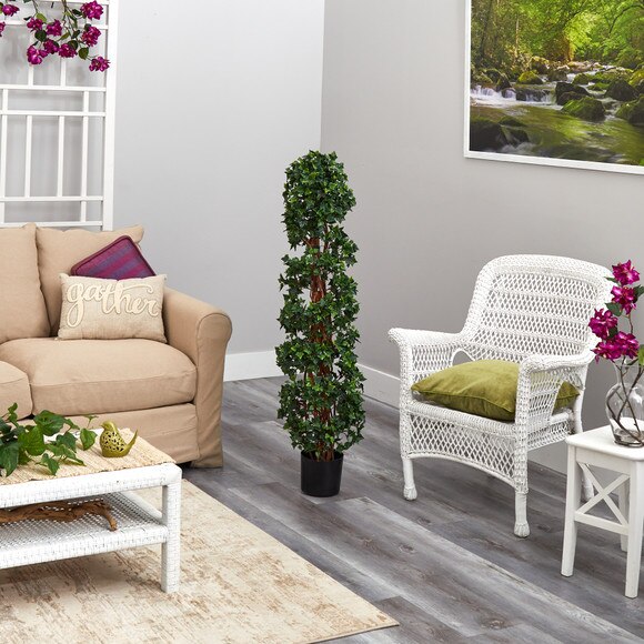 4.5 English Ivy Spiral Topiary Artificial Tree with Natural Trunk UV Resistant Indoor/Outdoor - SKU #T1554 - 3
