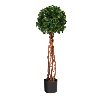 3.5 English Ivy Single Ball Topiary Artificial Tree with Natural Trunk UV Resistant Indoor/Outdoor - SKU #T1556