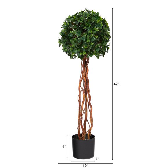 3.5 English Ivy Single Ball Topiary Artificial Tree with Natural Trunk UV Resistant Indoor/Outdoor - SKU #T1556 - 1