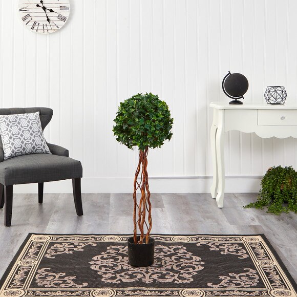 3.5 English Ivy Single Ball Topiary Artificial Tree with Natural Trunk UV Resistant Indoor/Outdoor - SKU #T1556 - 2