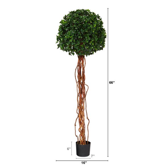 5.5 English Ivy Single Ball Artificial Topiary Tree with Natural Trunk UV Resistant Indoor/Outdoor - SKU #T1558 - 1