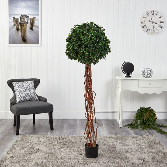 5.5 English Ivy Single Ball Artificial Topiary Tree with Natural Trunk UV Resistant Indoor/Outdoor - SKU #T1558 - 2