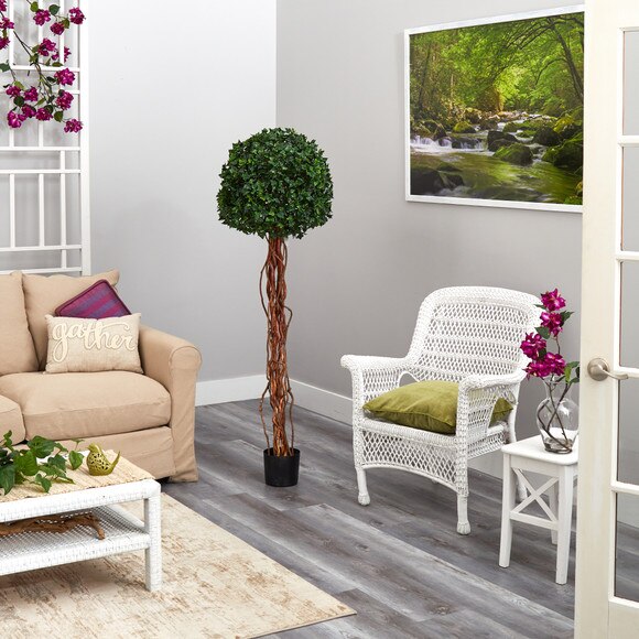 5.5 English Ivy Single Ball Artificial Topiary Tree with Natural Trunk UV Resistant Indoor/Outdoor - SKU #T1558 - 3