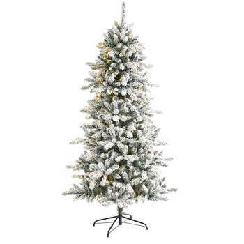 6 Flocked Livingston Fir Artificial Christmas Tree with Pine Cones and 300 Clear Warm LED Lights - SKU #T1611