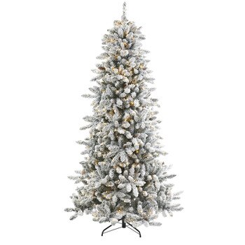 7.5 Flocked Livingston Fir Artificial Christmas Tree with Pine Cones and 500 Clear Warm LED Lights - SKU #T1613