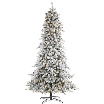 9 Flocked Livingston Fir Artificial Christmas Tree with Pine Cones and 650 Clear Warm LED Lights - SKU #T1614
