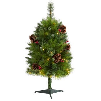 3 Montana Mixed Pine Artificial Christmas Tree with Pine Cones Berries and 50 Clear LED Lights - SKU #T1619