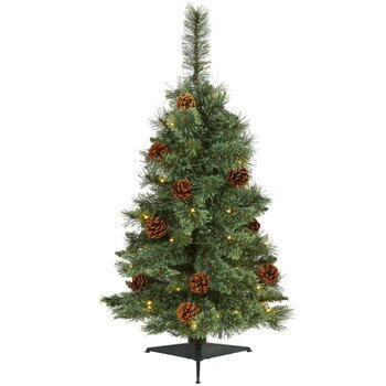 3 White Mountain Pine Artificial Christmas Tree with 50 Clear LED Lights and Pine Cones - SKU #T1638