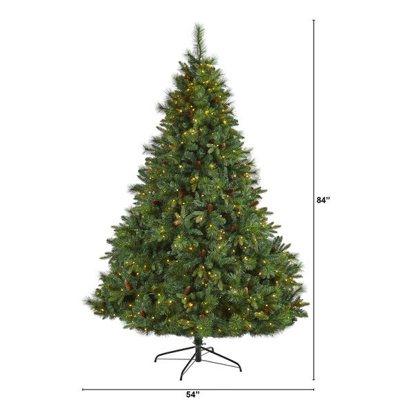 7 West Virginia Full Bodied Mixed Pine Artificial Christmas Tree with 450 Clear LED Lights and Pine Cones - SKU #T1683 - 1
