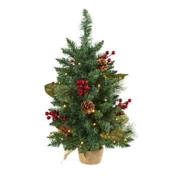 2 Pine Pinecone and Berries Artificial Christmas Tree with 35 LED Lights and 86 Bendable Branches - SKU #T1695