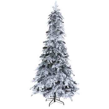 8 Flocked Montana Down Swept Spruce Artificial Christmas Tree with Pinecones and 500 LED Lights - SKU #T1796