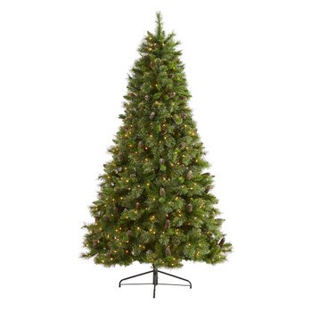 7.5 Golden Tip Washington Pine Artificial Christmas Tree with 600 Clear Lights Pine Cones and 1568 Bendable Branches - SKU #T1854