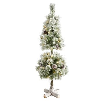 3 Flocked Artificial Christmas Tree Topiary with 50 Warm White LED Lights and Pine Cones - SKU #T1987