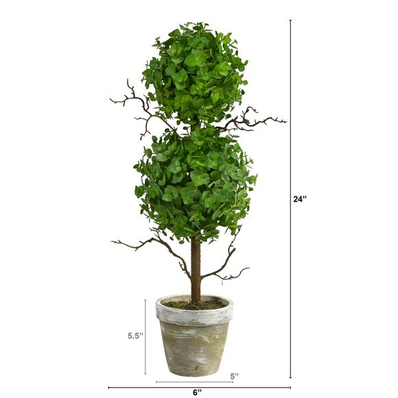 2 Eucalyptus Double Ball Topiary Artificial Tree - SKU #T2033 - 1