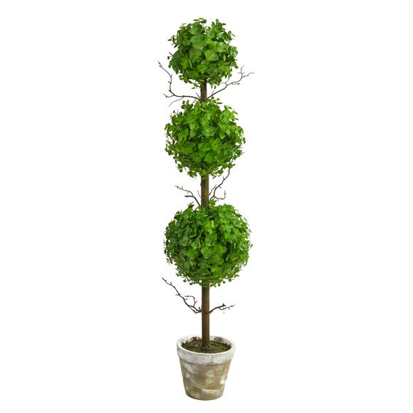 3 Eucalyptus Triple Ball Topiary Artificial Tree - SKU #T2034