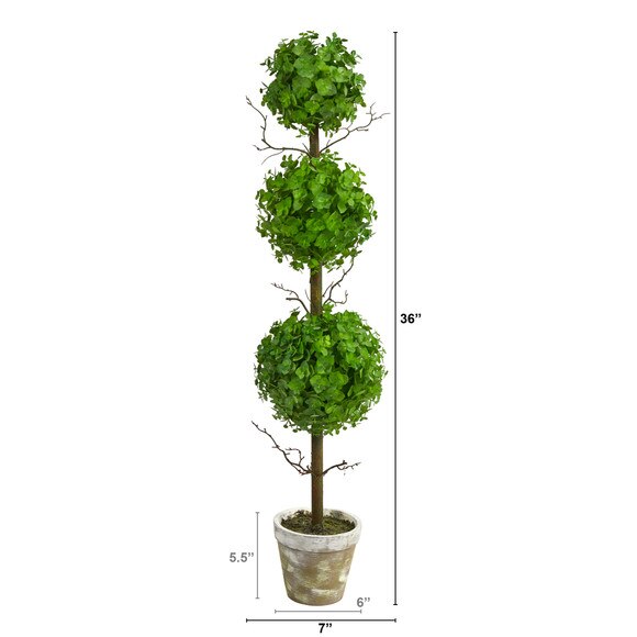 3 Eucalyptus Triple Ball Topiary Artificial Tree - SKU #T2034 - 1
