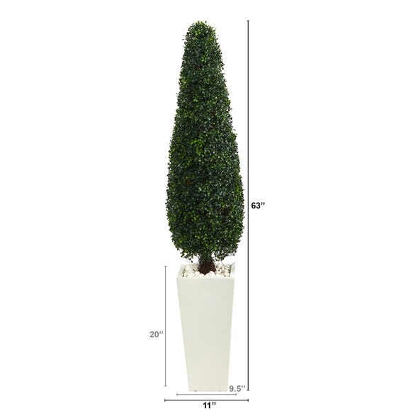 63 Boxwood Topiary Artificial Tree in Tall White Planter UV Resistant Indoor/Outdoor - SKU #T2196 - 1