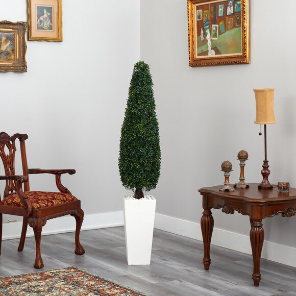 63 Boxwood Topiary Artificial Tree in Tall White Planter UV Resistant Indoor/Outdoor - SKU #T2196 - 3