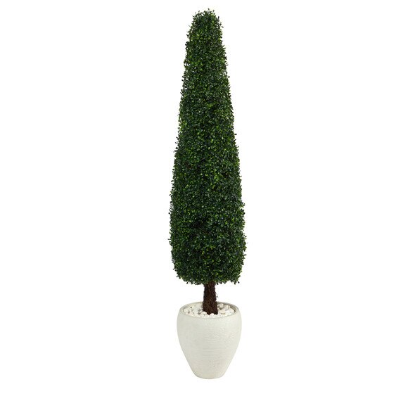 63 Boxwood Topiary Artificial Tree in White Planter UV Resistant Indoor/Outdoor - SKU #T2199