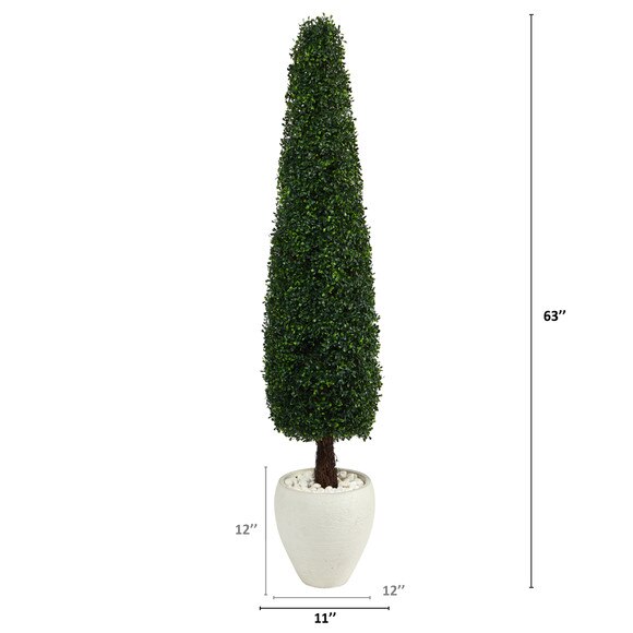 63 Boxwood Topiary Artificial Tree in White Planter UV Resistant Indoor/Outdoor - SKU #T2199 - 1
